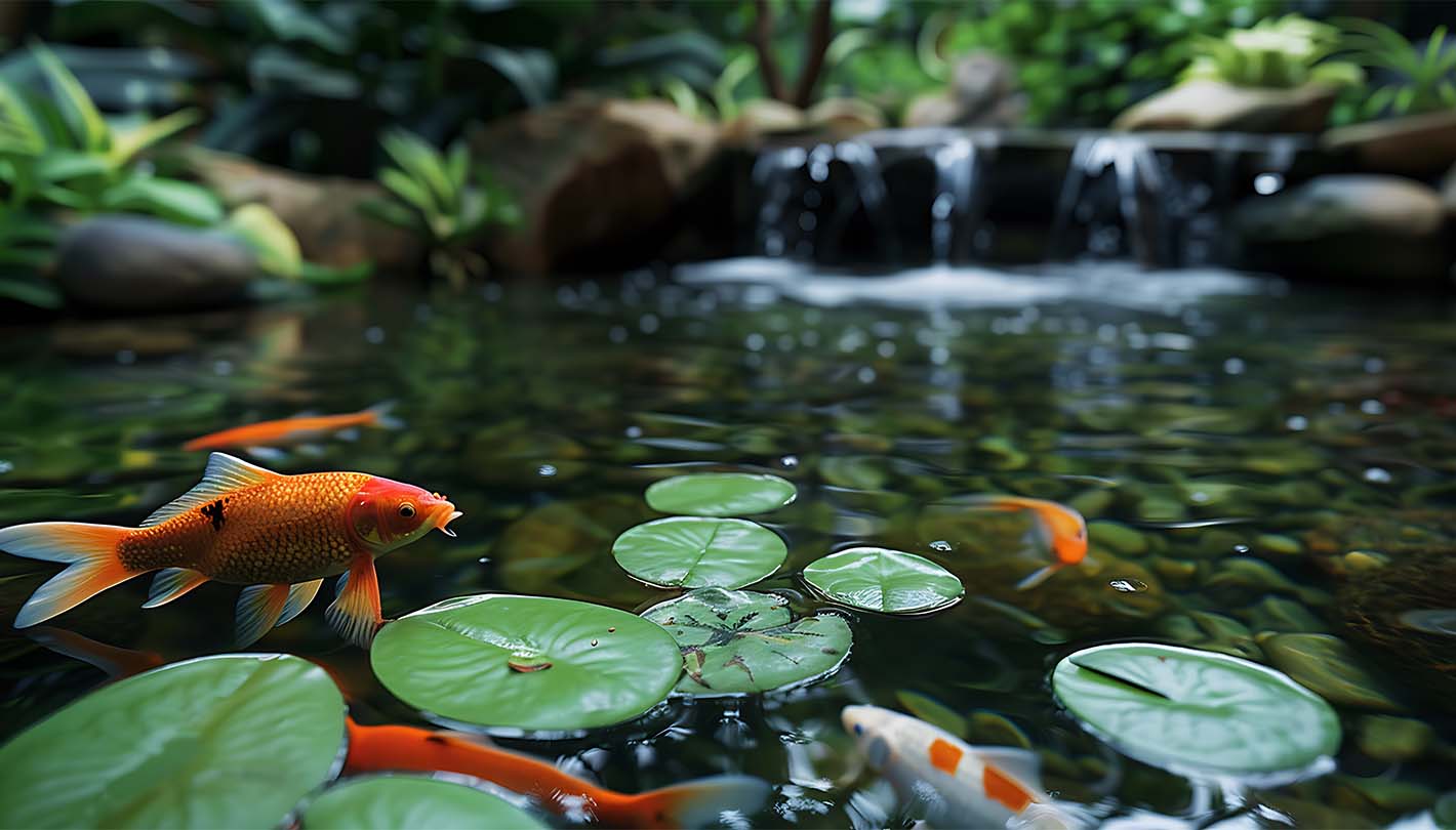 The fish jumping in the ponds water to get food